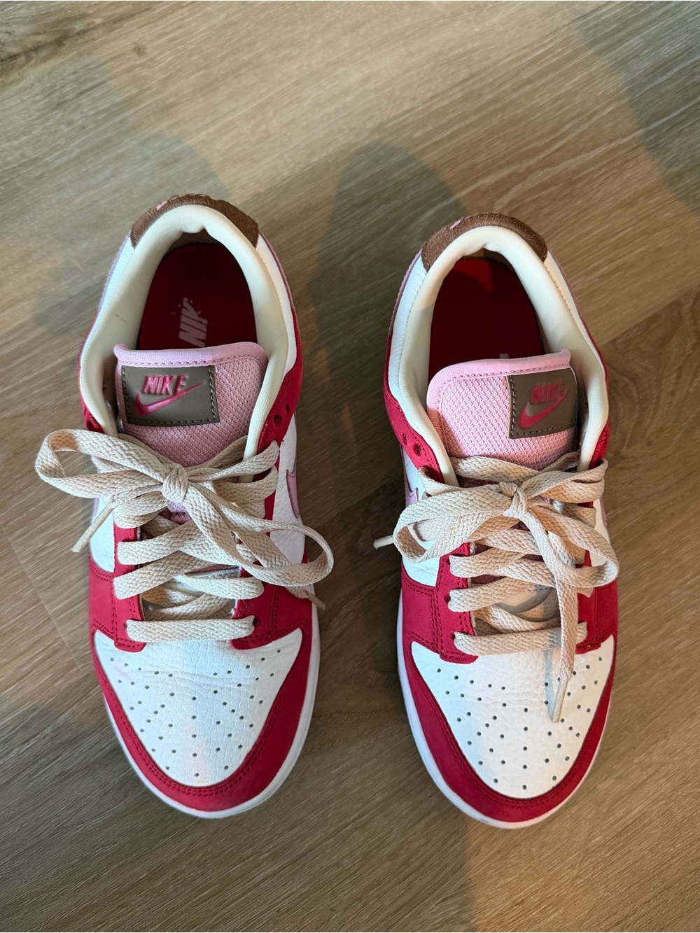 Nike Dunk Low Red, Pink & White Leather Sneakers - Picture 4 of 6